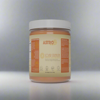 Astro Brand Solar Strength gold sea moss gel in a clear 16oz jar with a white lid and detailed label.