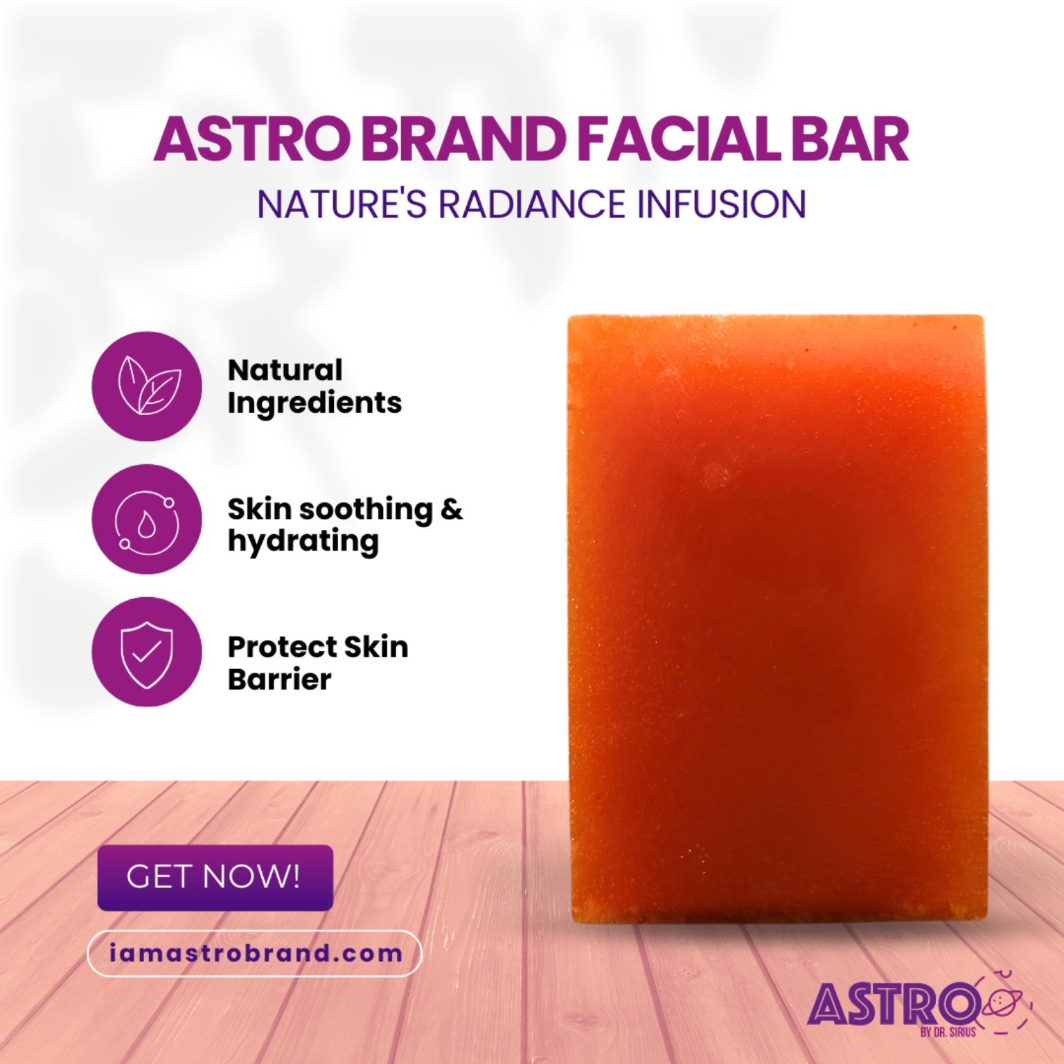 Astro Brand Facial Bar Nature sea moss turmeric aloe vera jojoba oil soap for radiant skin