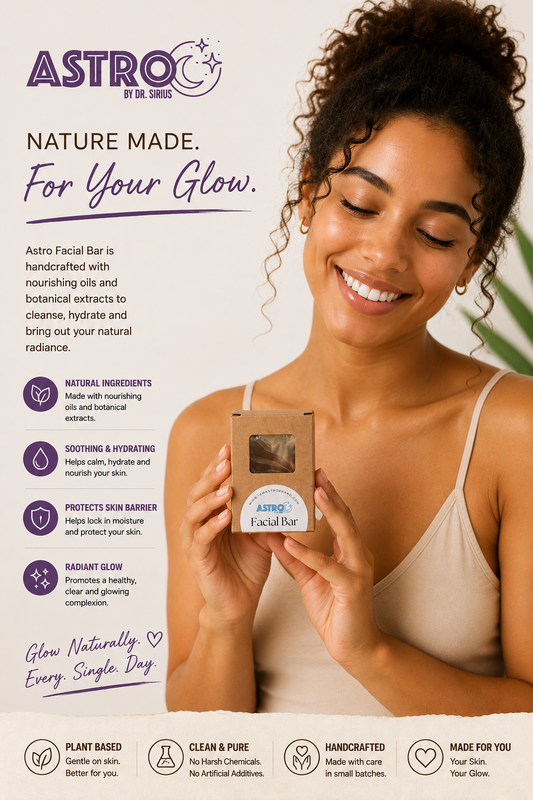 Astro Brand Facial Bar Nature's Radiance Infusion with sea moss, turmeric, aloe vera, jojoba oil, and essential oils for hydrated, glowing skin