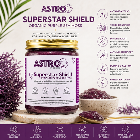 Astro Brand Star Shield Purple Sea Moss Gel 16oz jar on white background