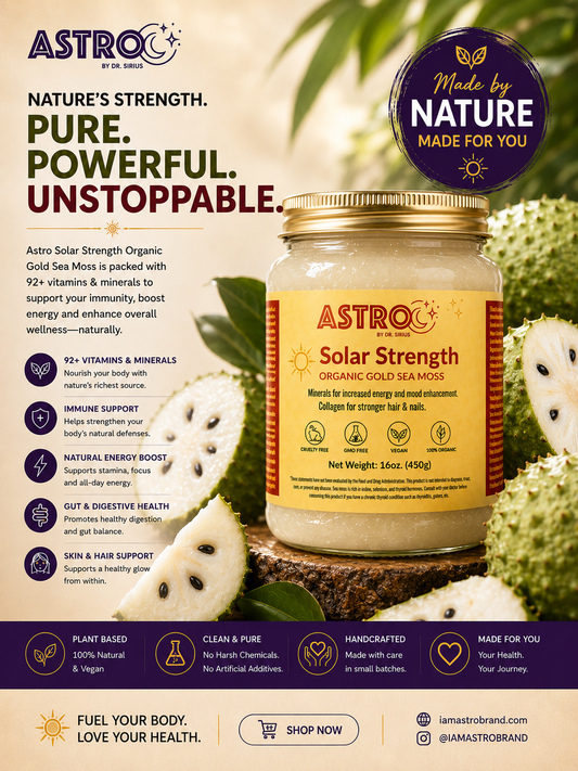 Jar of Astro brand fruit infused sea moss gel with natural fruits and herbs