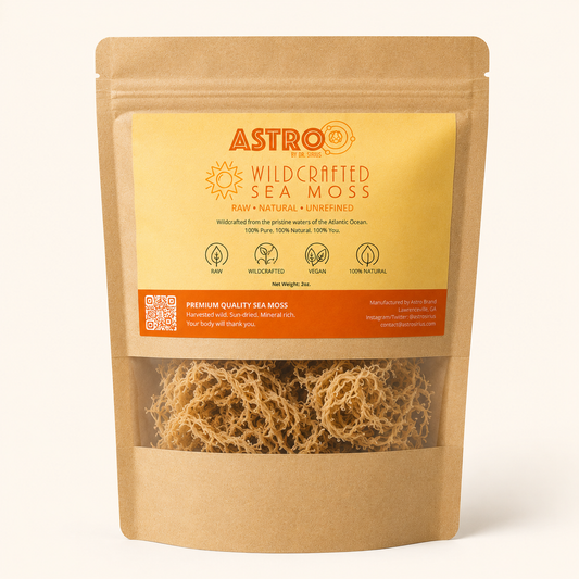 Astro Solar Strength raw gold sea moss gel jar with Caribbean ocean background