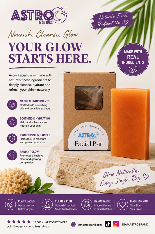 Astro Brand Facial Bar Nature's Radiance Infusion with sea moss, turmeric, aloe vera, and jojoba oil for radiant skin