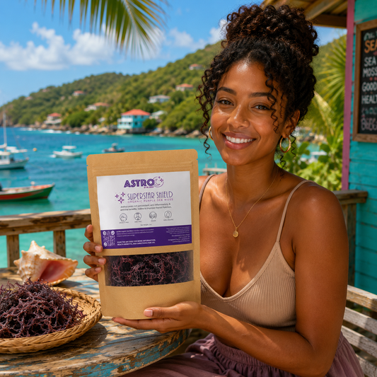 Close-up of purple raw sea moss showcasing its vibrant natural texture and color