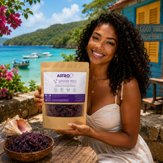 Close-up of vibrant purple raw sea moss, a rare oceanic superfood rich in antioxidants and nutrients