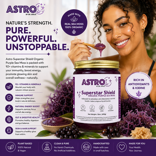 Astro Brand Star Shield Purple Sea Moss Gel 16oz jar with purple seaweed gel inside
