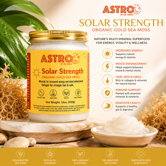 Astro Brand Solar Strength Gold Sea Moss Gel 16oz container, natural organic sea moss supplement