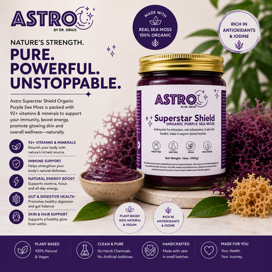 Astro Brand Star Shield Purple Sea Moss Gel 16oz jar with organic sea moss superfood supplement