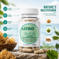 Astro Brand Sea Moss Capsules bottle with Bladderwrack and Burdock Root vegan supplement