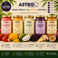 Astro brand fruit infused sea moss gel jar with natural ingredients and herbs
