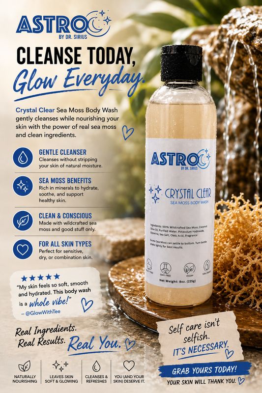 Bottle of Astro Body Wash Sea Moss Body Wash with natural ingredients for skin nourishment